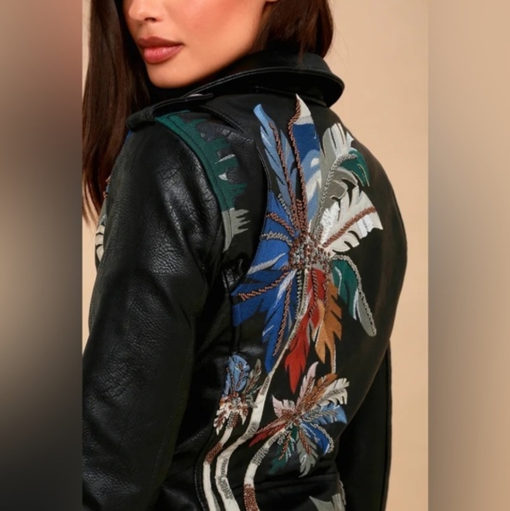 Blank NYC Vegan Leather Palm Tree Embroider Jacket XS - Picture 5 of 12